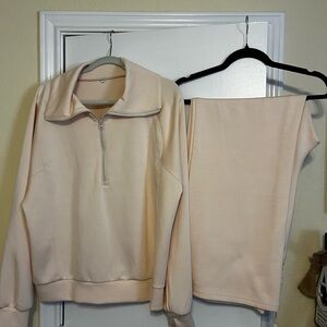 Elegant Cream Women's Half-Zip Lounge Set